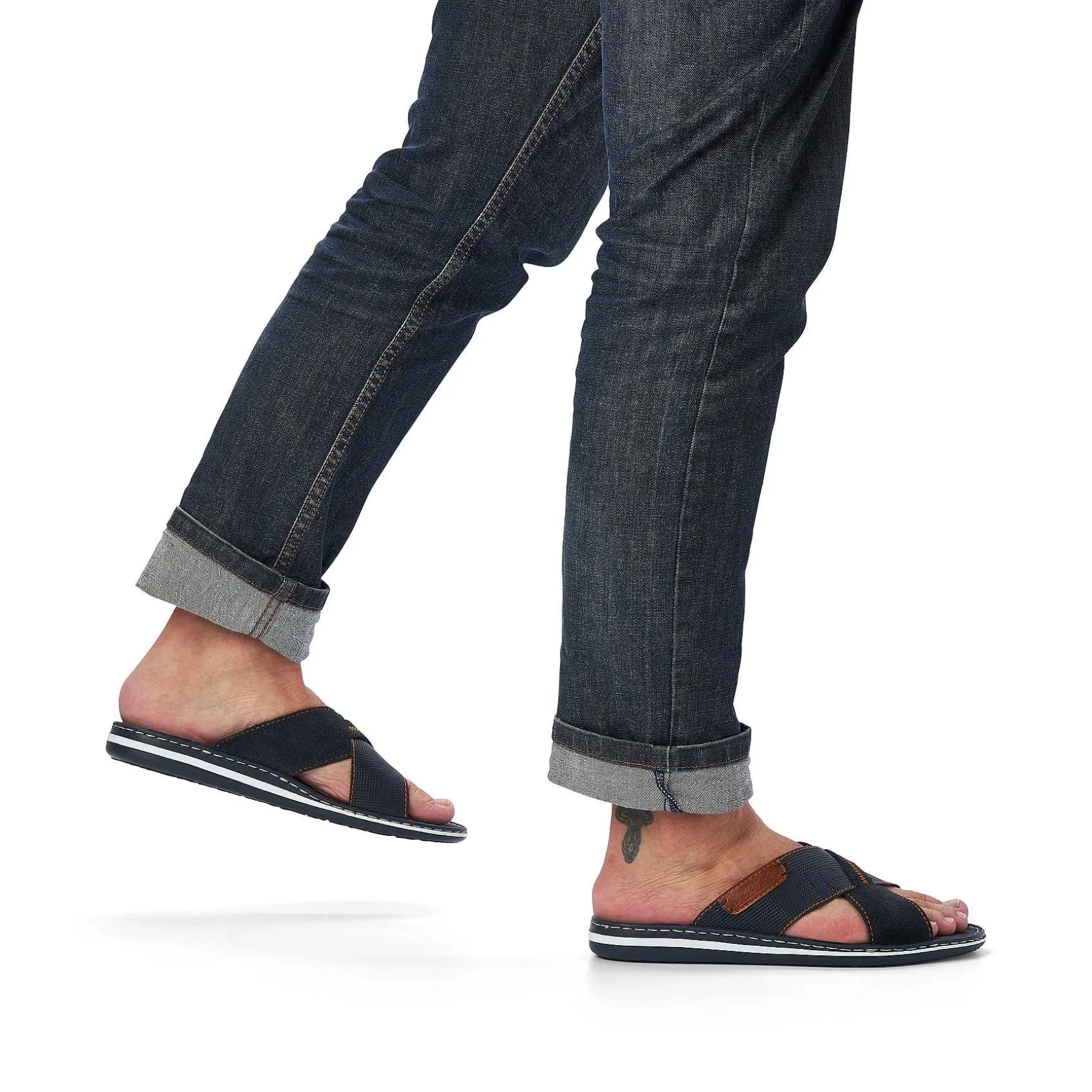 Rieker Men'S Mules Ocean Blue-Nut Brown