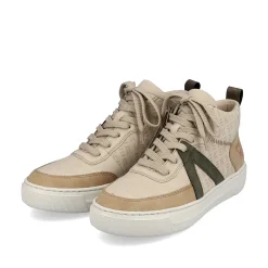 Rieker Women'S High Sneaker Cream Beige-Khaki Green