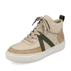 Rieker Women'S High Sneaker Cream Beige-Khaki Green