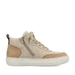 Rieker Women'S High Sneaker Cream Beige-Khaki Green