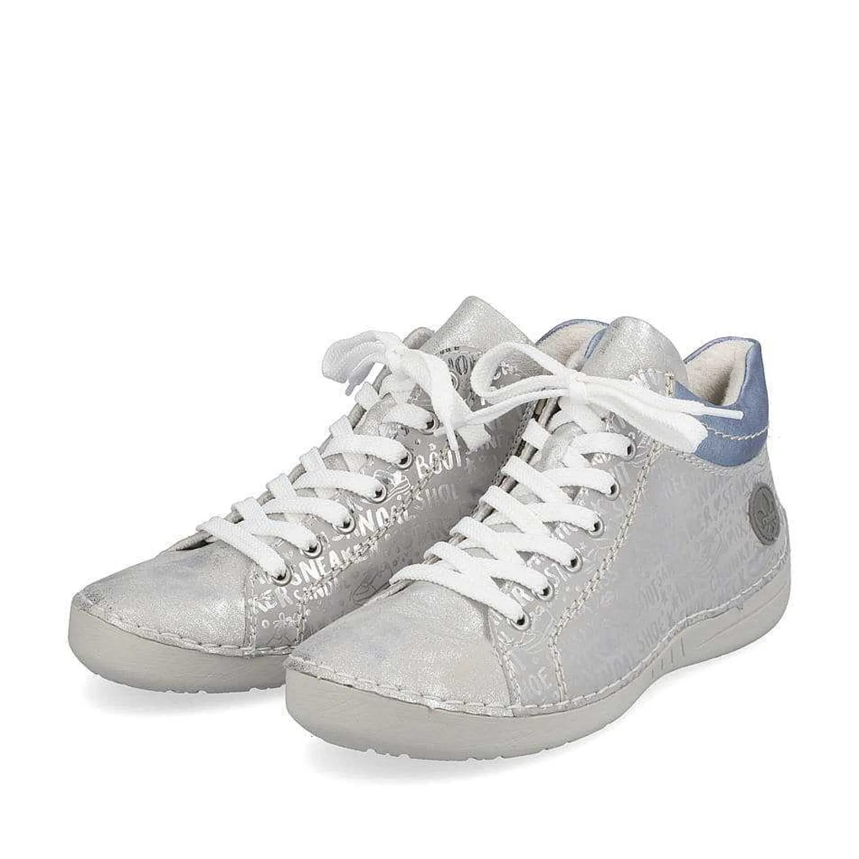 Rieker Women'S Lace-Up Shoes Silver Gray-Sky Blue