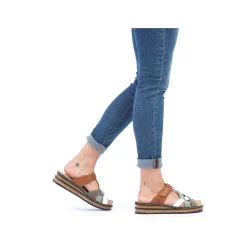 Rieker Women'S Mules Chocolate Brown-Mint Green-White