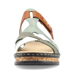 Rieker Women'S Mules Chocolate Brown-Mint Green-White