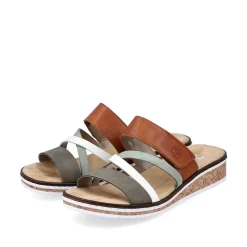 Rieker Women'S Mules Olive Green-Brown-White