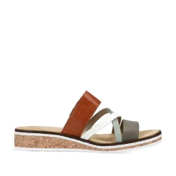 Rieker Women'S Mules Olive Green-Brown-White