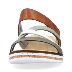 Rieker Women'S Mules Olive Green-Brown-White