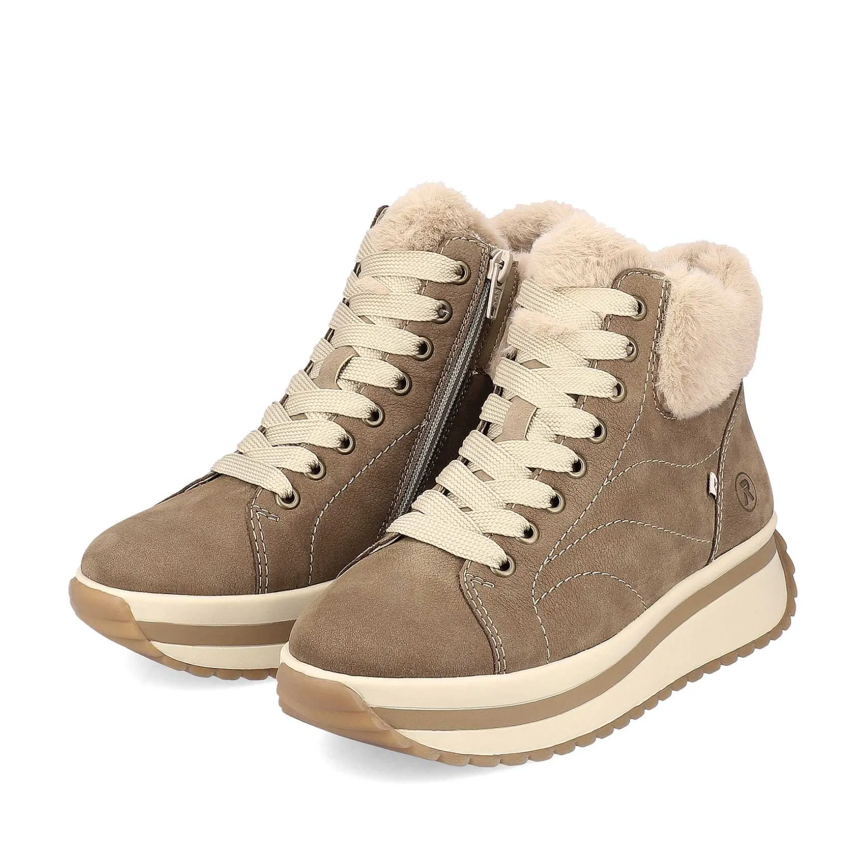 Rieker Women'S Sneaker High Caramel-Brown Cream-Beige