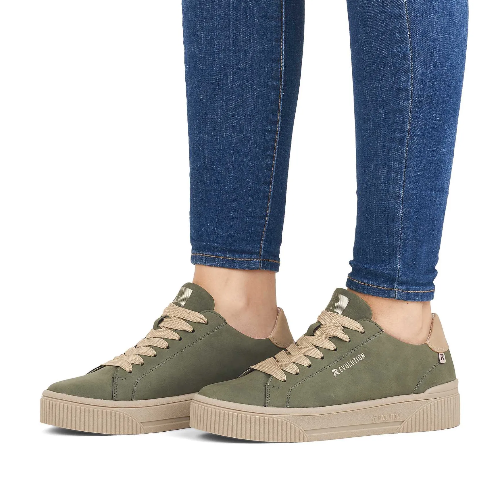 Rieker Women'S Sneaker Low Khaki-Green Cream-Beige