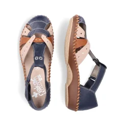 Rieker Women'S Strappy Sandals Navy Blue-Beige