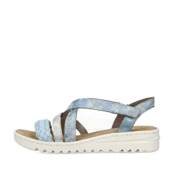Rieker Women'S Wedge Sandals Sky Blue-Silver