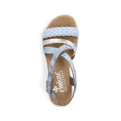 Rieker Women'S Wedge Sandals Sky Blue-Silver
