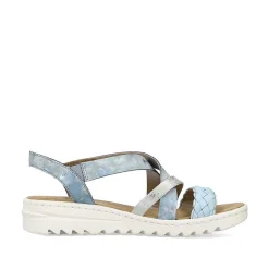 Rieker Women'S Wedge Sandals Sky Blue-Silver