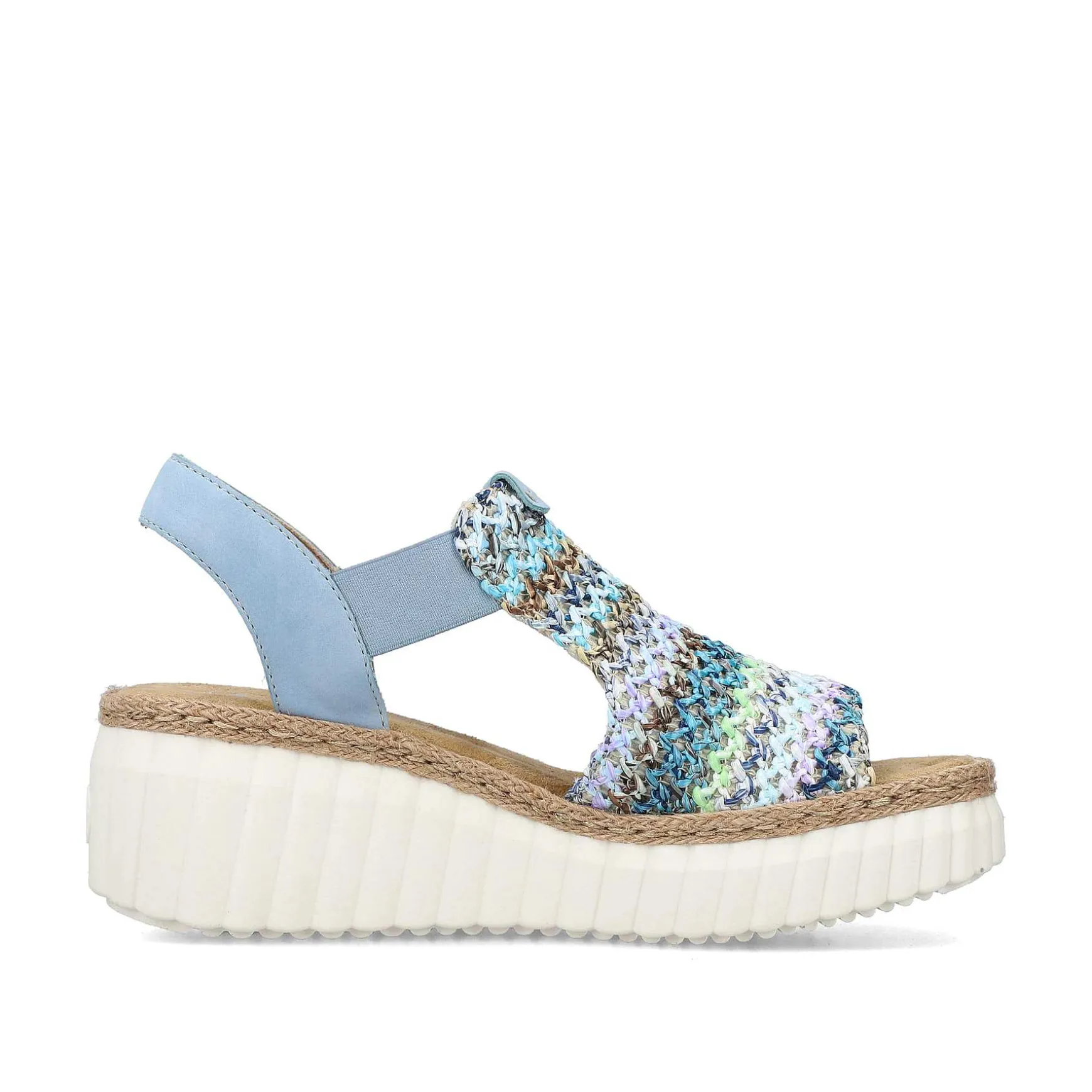 Rieker Women'S Wedge Sandals Sky Blue-Multicolored