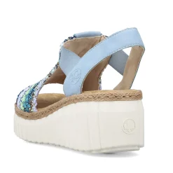 Rieker Women'S Wedge Sandals Sky Blue-Multicolored
