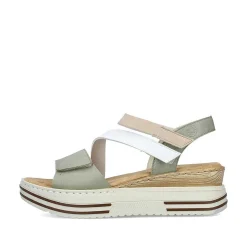 Rieker Women'S Wedge Sandals Mint Green-White-Beige