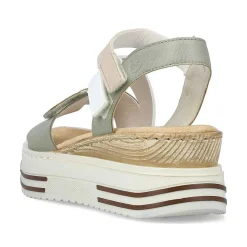 Rieker Women'S Wedge Sandals Mint Green-White-Beige