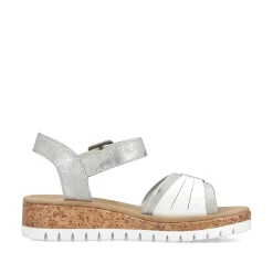 Rieker Women'S Wedge Sandals Silver-Platinum-Metallic