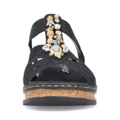 Rieker Women'S Wedge Sandals Midnight Black