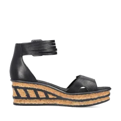 Rieker Women'S Wedge Sandals Glossy Black