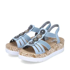 Rieker Women'S Wedge Sandals Sky Blue-Beige