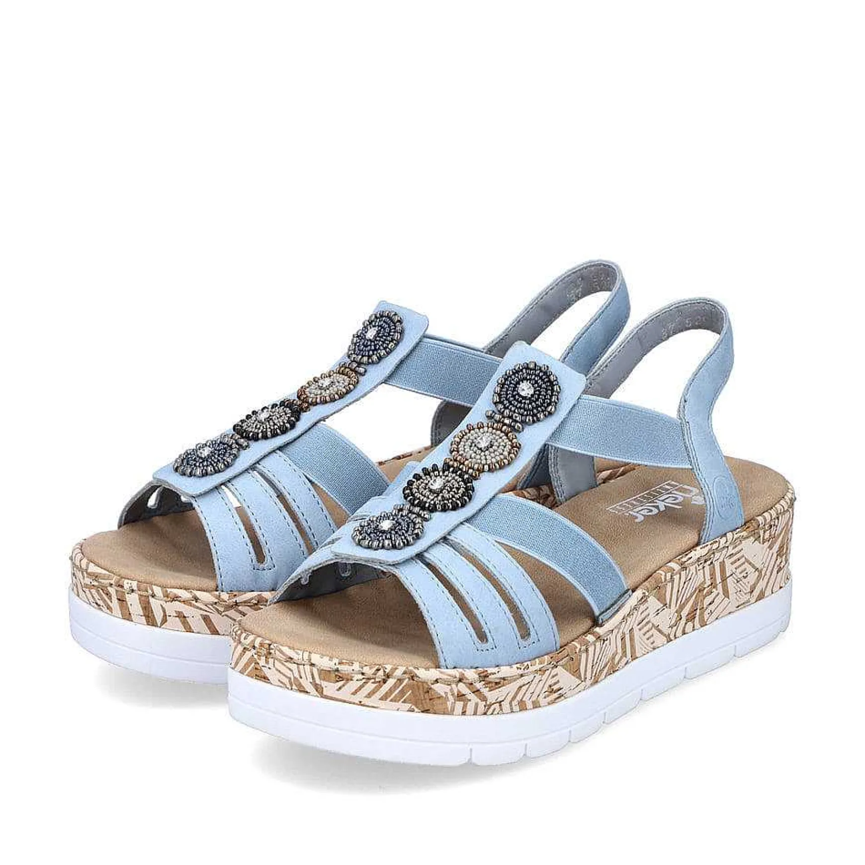 Rieker Women'S Wedge Sandals Sky Blue-Beige