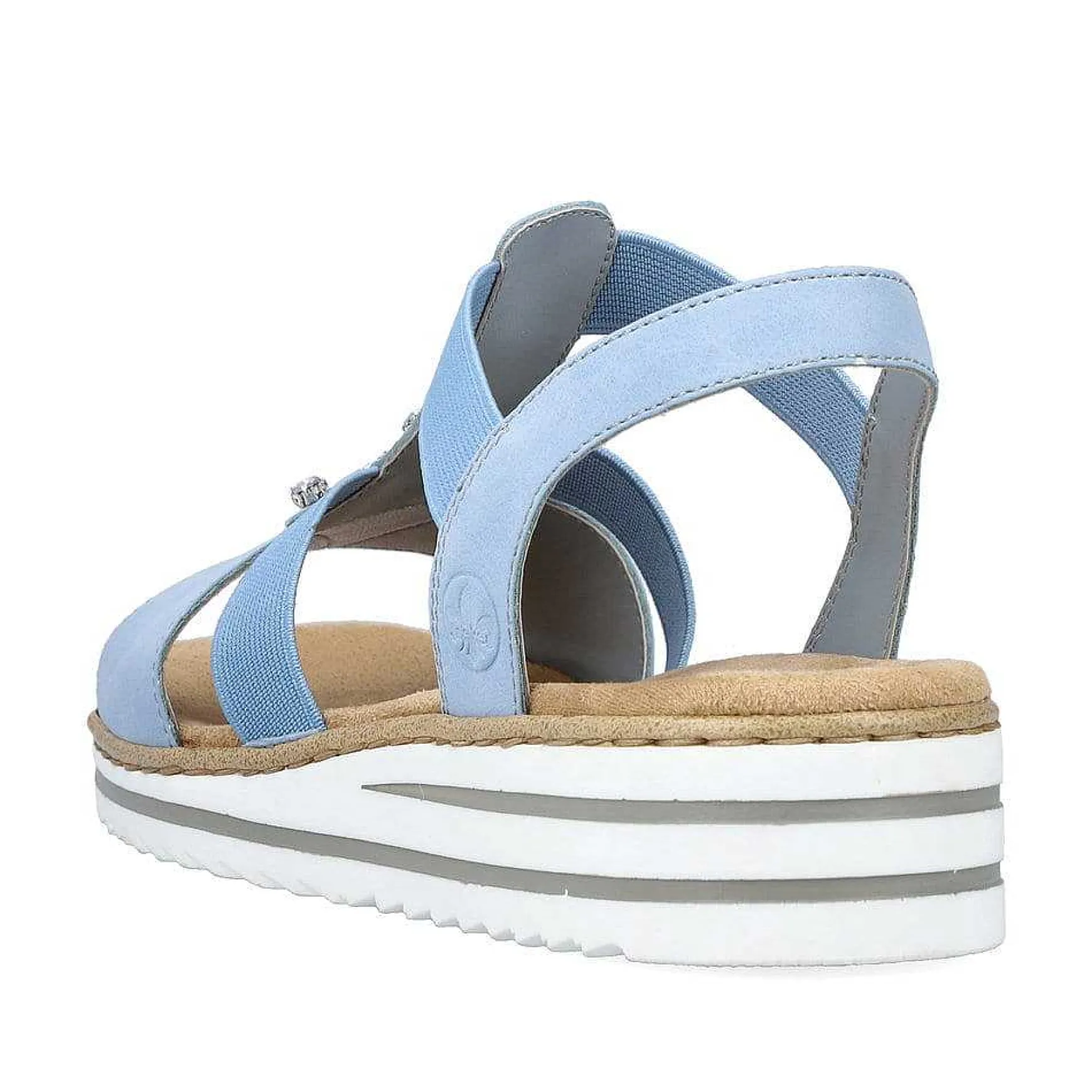 Rieker Women'S Wedge Sandals Sky Blue-Light Beige