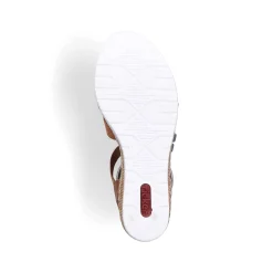 Rieker Women'S Wedge Sandals Caramel Brown-Pure White