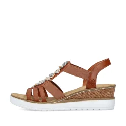 Rieker Women'S Wedge Sandals Caramel Brown-Pure White