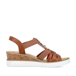 Rieker Women'S Wedge Sandals Caramel Brown-Pure White