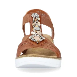 Rieker Women'S Wedge Sandals Caramel Brown-Pure White