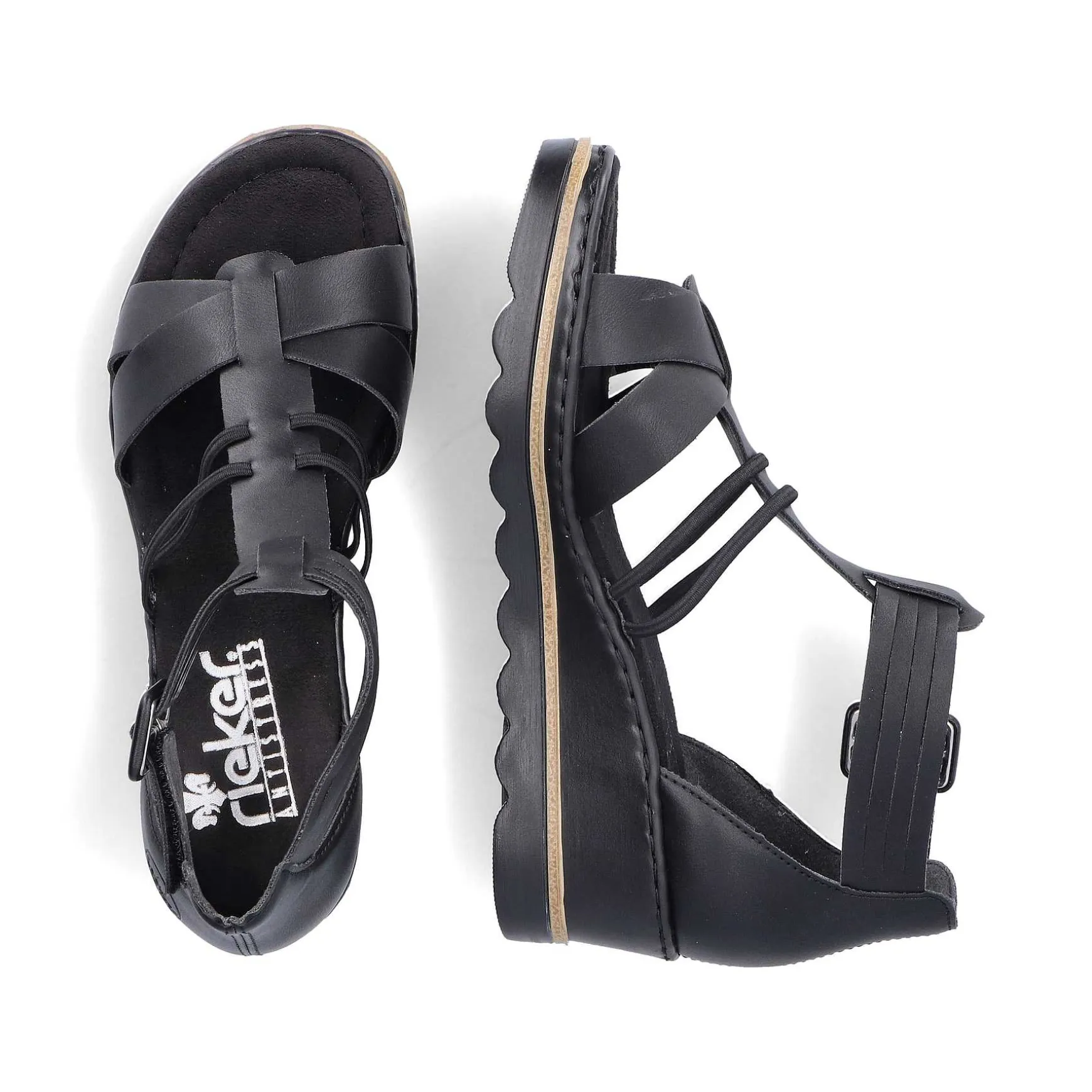 Rieker Women'S Wedge Sandals Asphalt Black