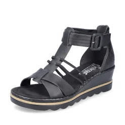 Rieker Women'S Wedge Sandals Asphalt Black