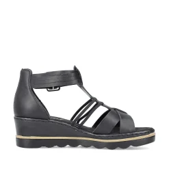 Rieker Women'S Wedge Sandals Asphalt Black