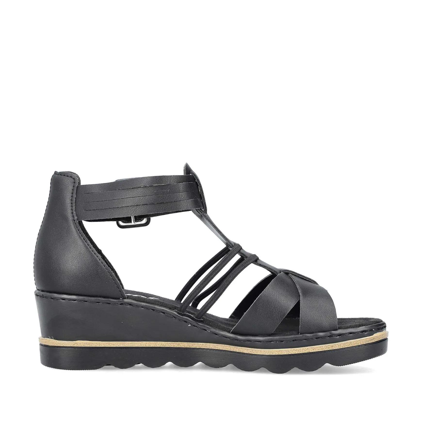 Rieker Women'S Wedge Sandals Asphalt Black