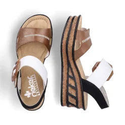 Rieker Women'S Wedge Sandals Brown Beige-Pure White
