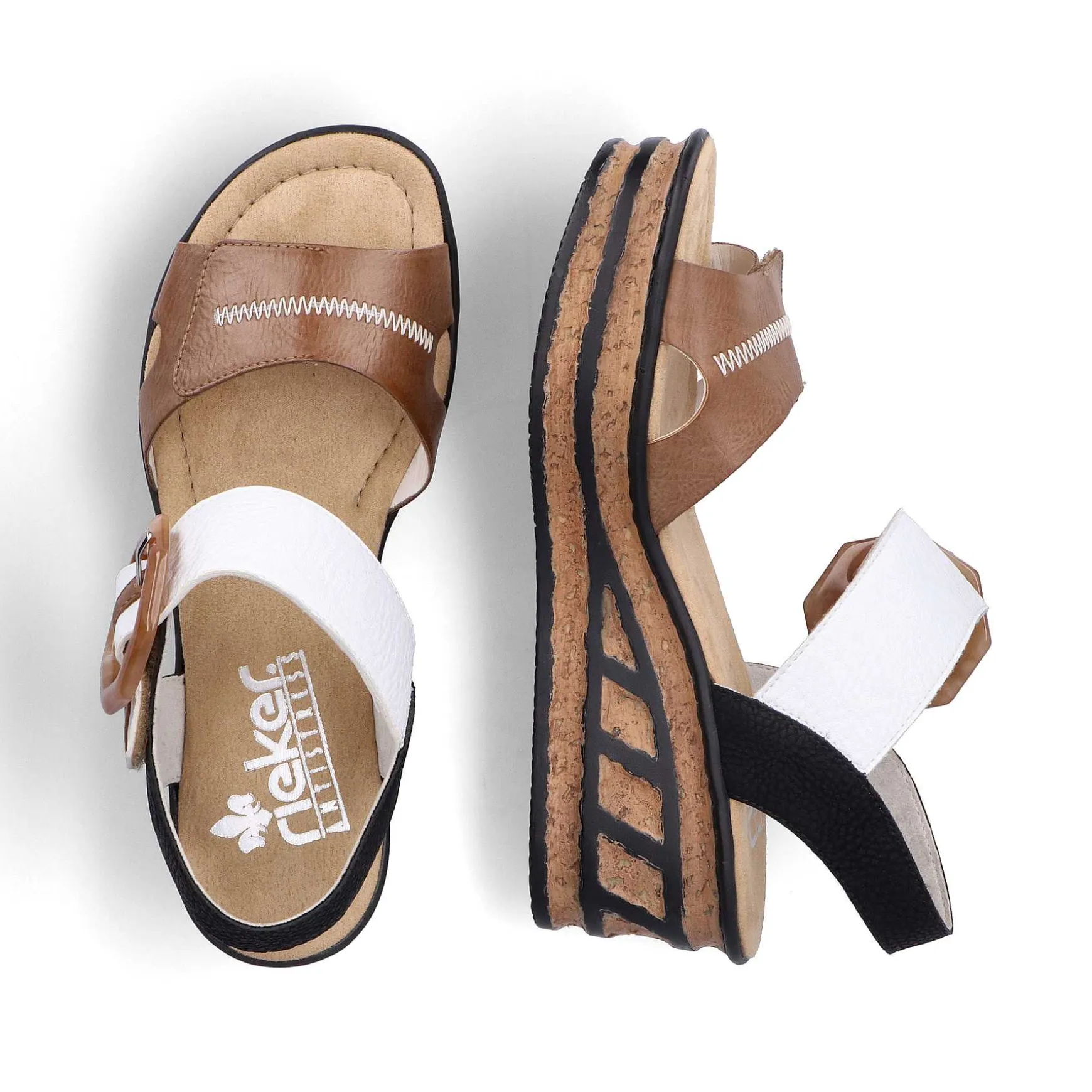 Rieker Women'S Wedge Sandals Brown Beige-Pure White