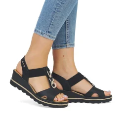 Rieker Women'S Wedge Sandals Jet Black