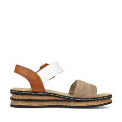 Rieker Women'S Wedge Sandals Brown Beige-Black