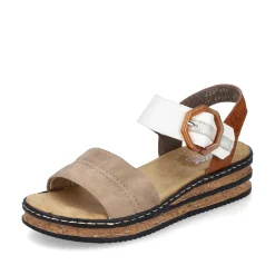 Rieker Women'S Wedge Sandals Brown Beige-Black