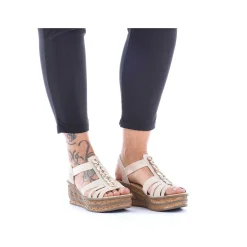 Rieker Women'S Wedge Sandals Cream Beige