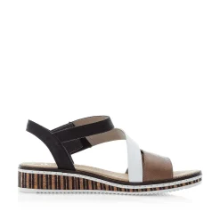 Rieker Women'S Wedge Sandals Nougat Brown-Black-White